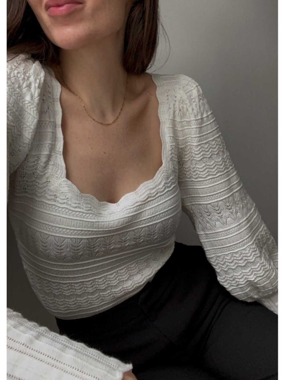 NWT La Maille Sezane Ronnie in Ecru Textured Pointelle Knit Sweater Top XS - Picture 13 of 13